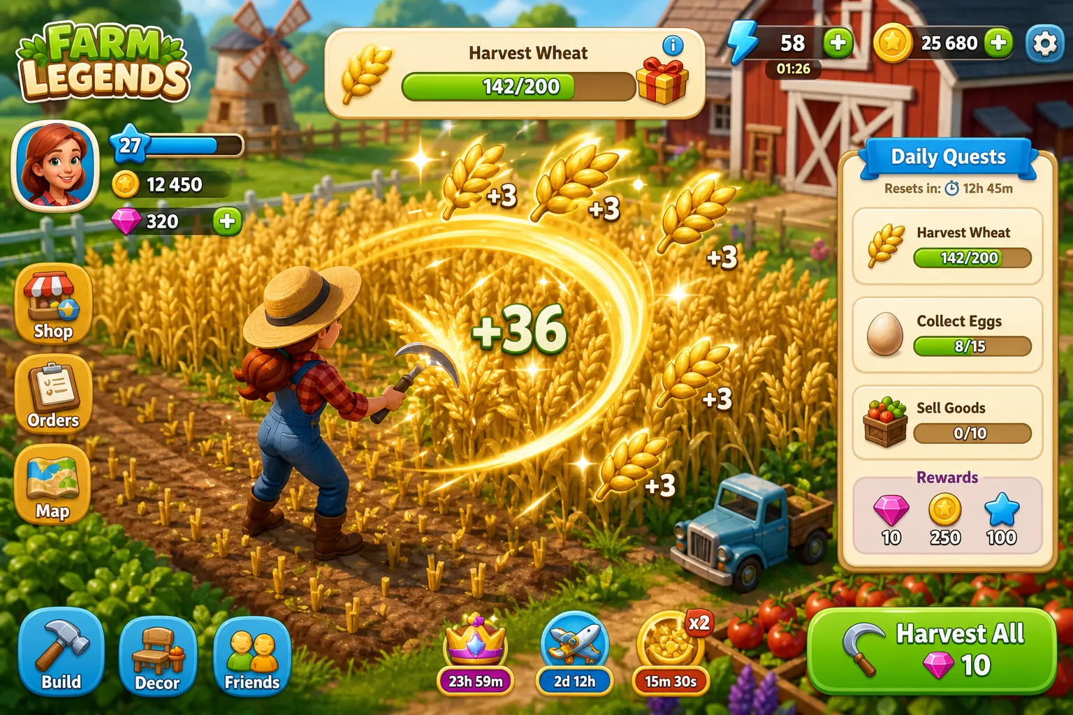 Farm Legends, сбор урожая и ежедневные задания