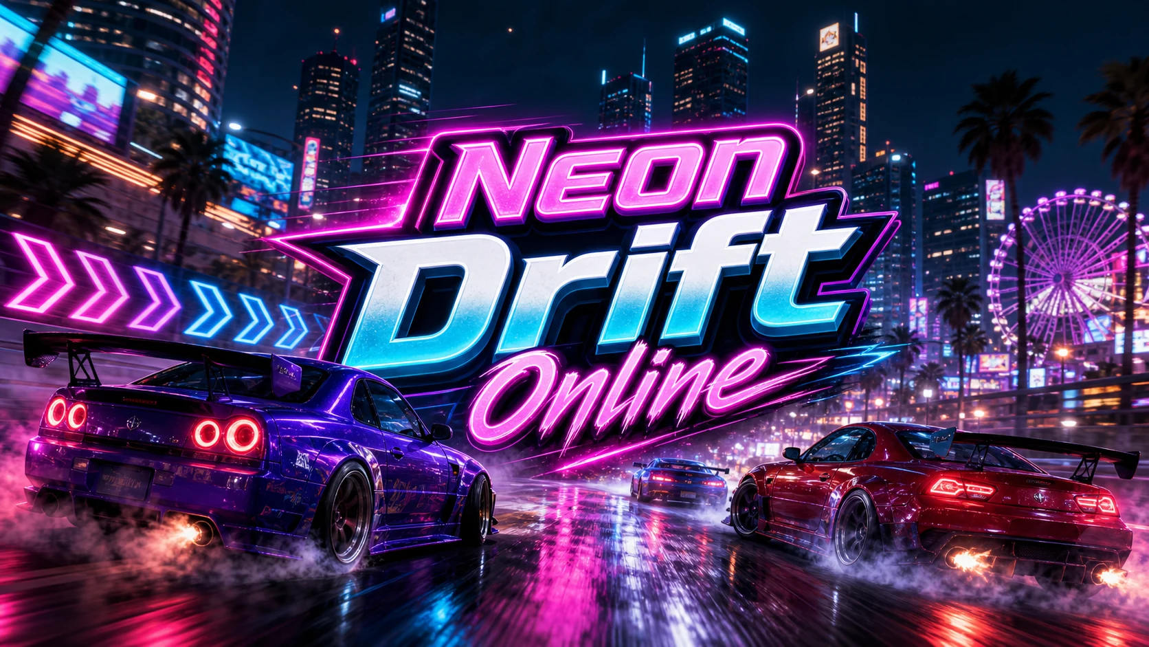 Neon Drift Online, обложка онлайн-гонок с названием игры