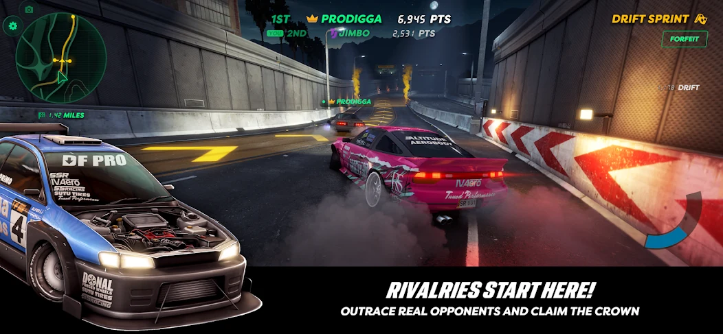 Neon Drift Online, экран апгрейдов и прогрессии из Google Play