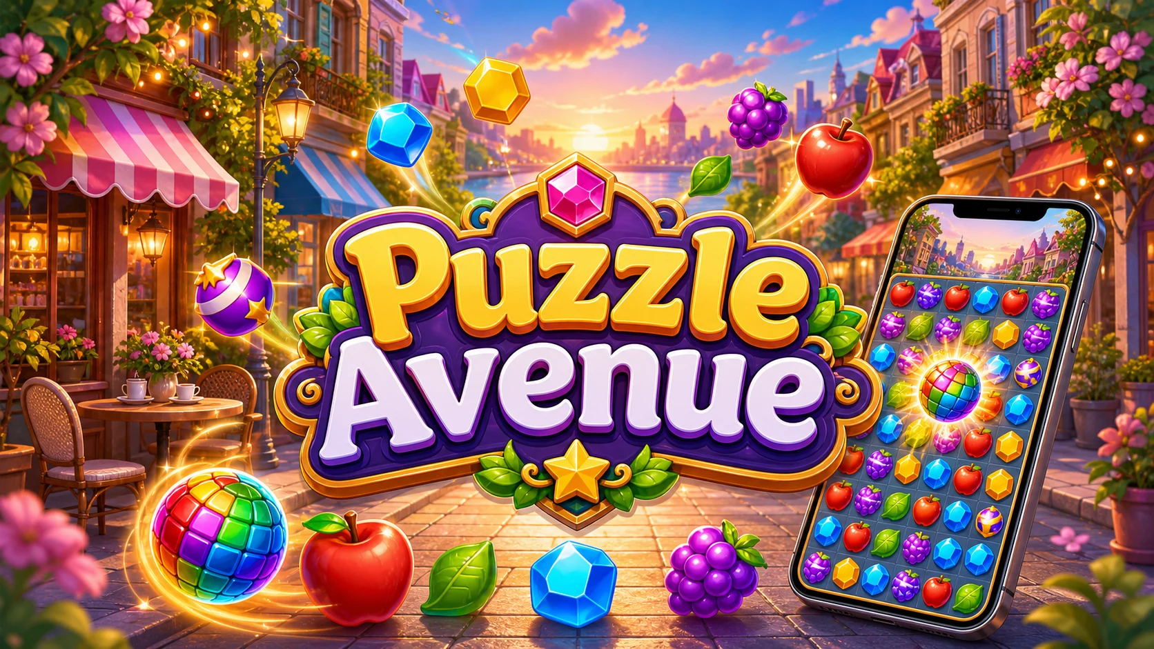Puzzle Avenue, обложка Match-3 puzzle с названием игры