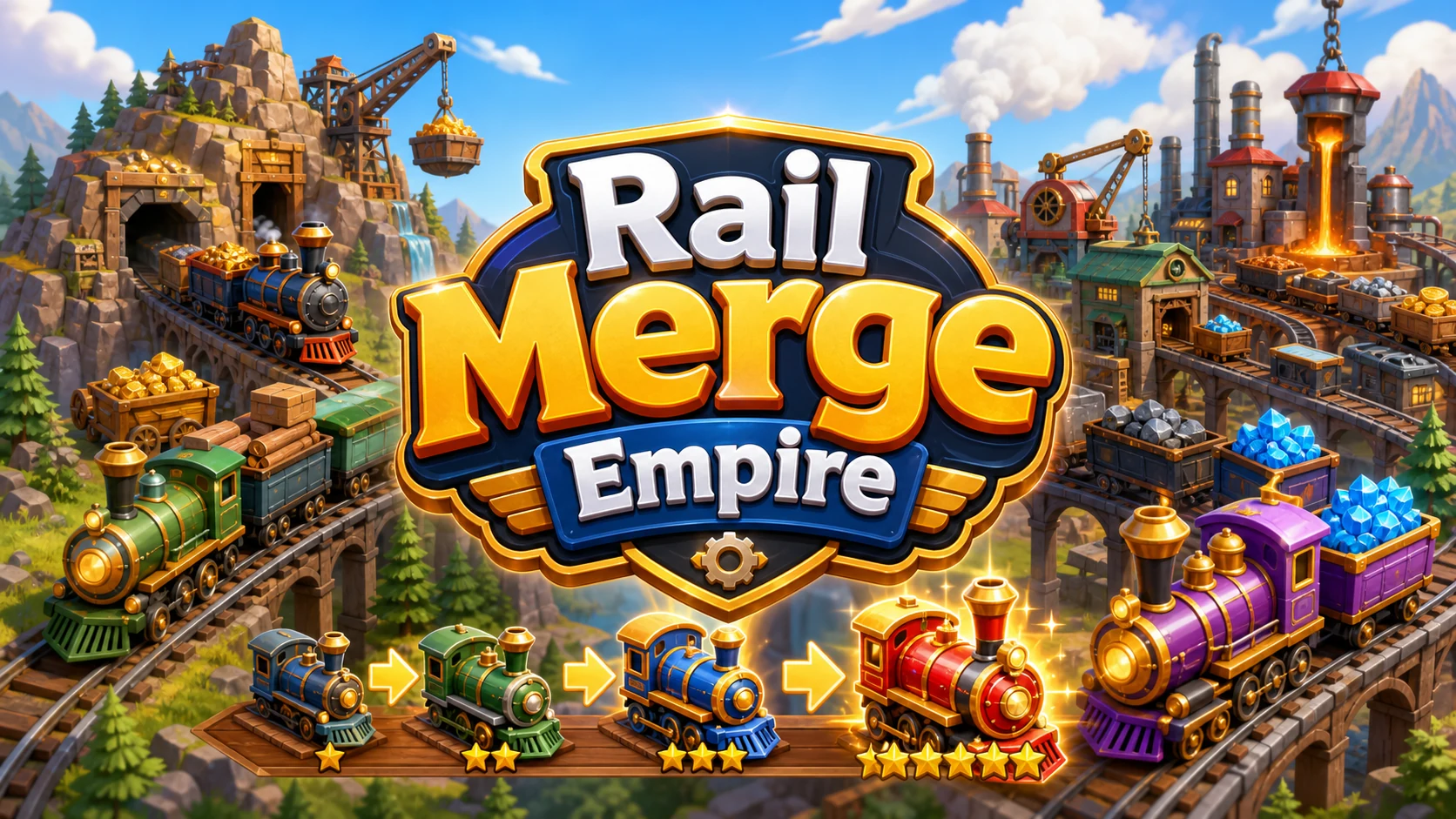 Rail Merge Empire, обложка Merge / Idle Tycoon с названием игры