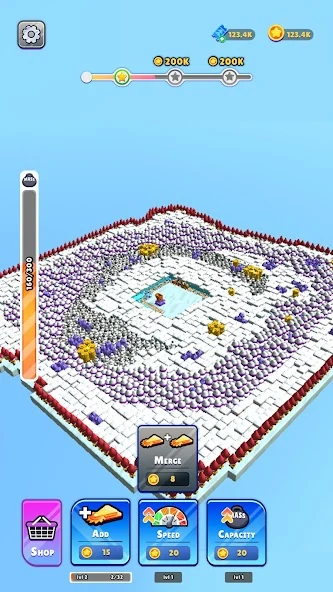 Rail Merge Empire, UI-сцена idle-прогресса из Google Play