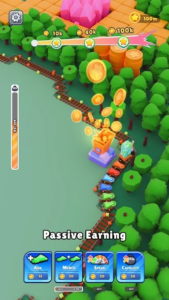 Rail Merge Empire, экран наград и ускорителей из Google Play