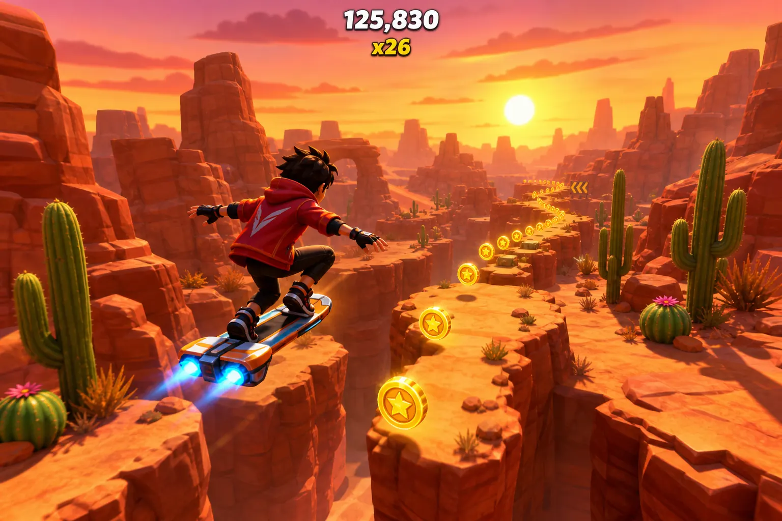 Геймплей Hyper Runner в пустынном каньоне на закате