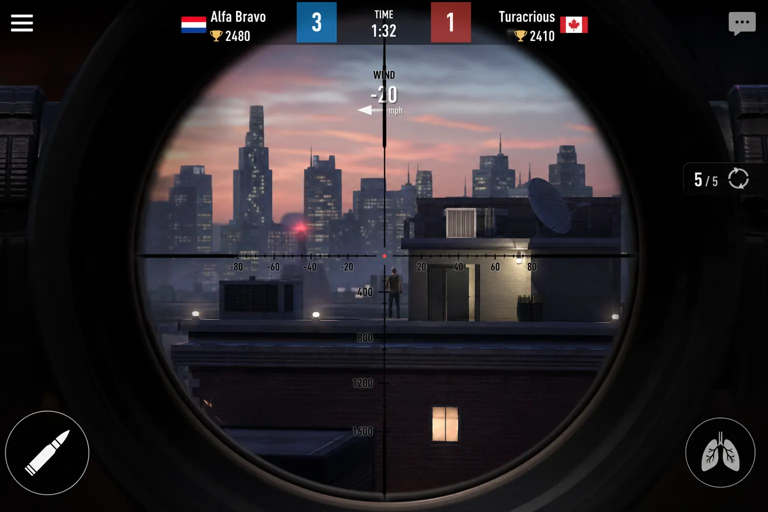World of Snipers, вид через снайперский прицел